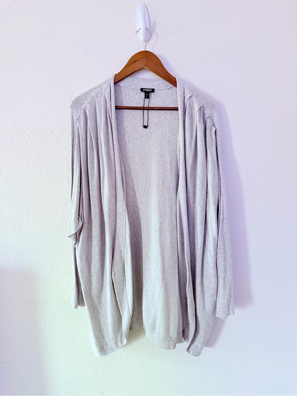 Express Women’s Light Gray Open-Front Draped Cardigan Knit Sweater XL Like New